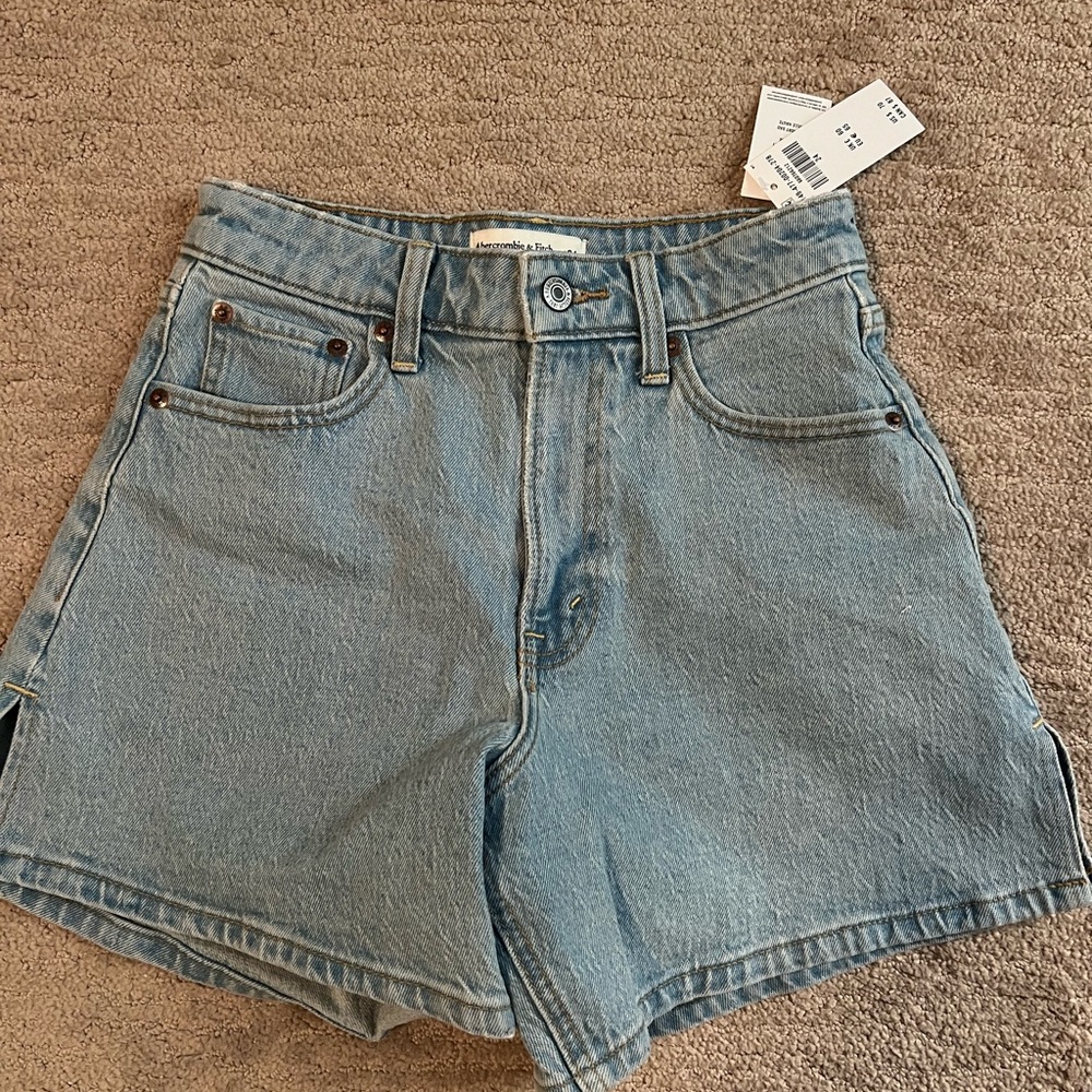 Abercrombie Light Blue High-Waist Dad Denim Shorts